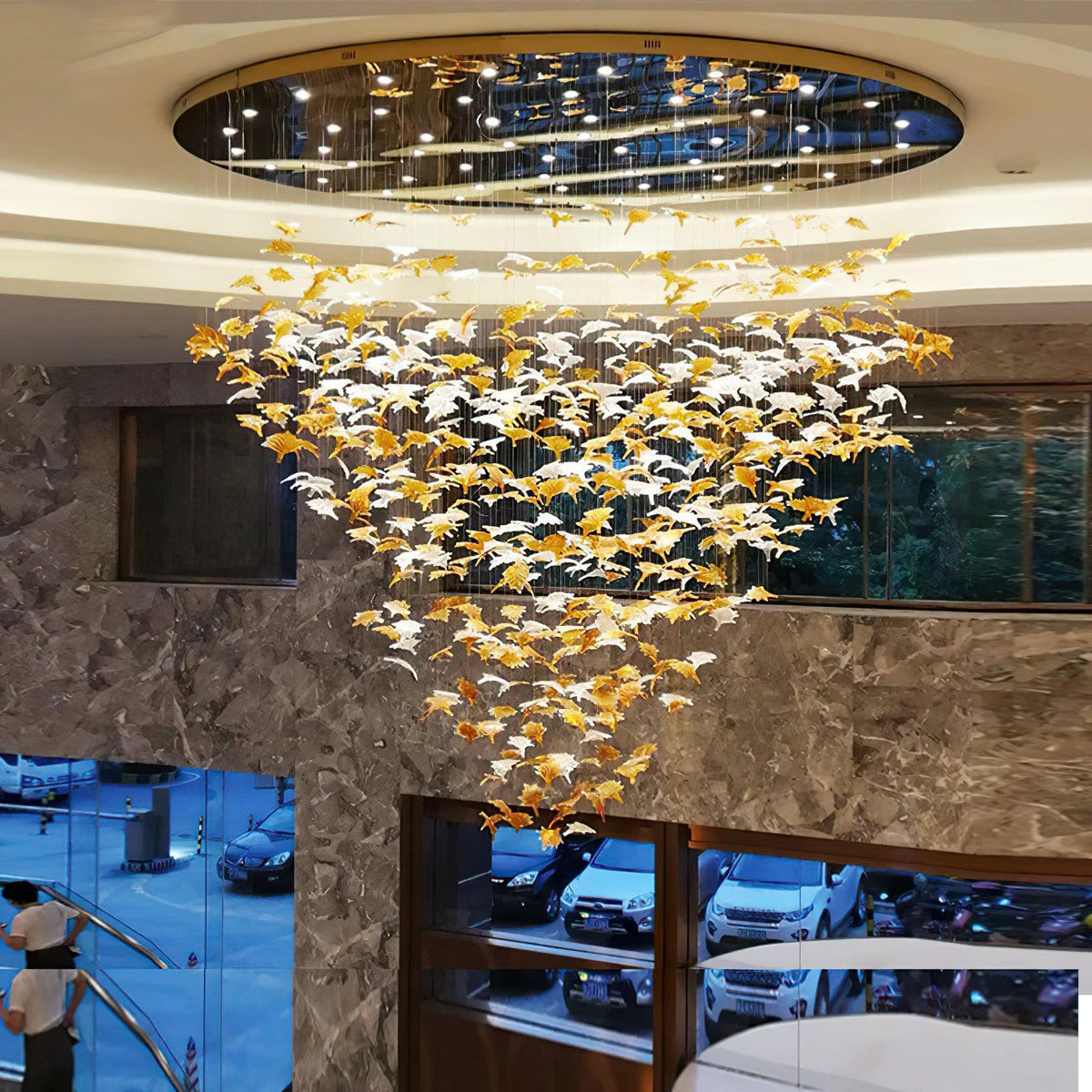 Multicolor Crystal Maple Chandelier – Handcrafted Material Texture and Detail View