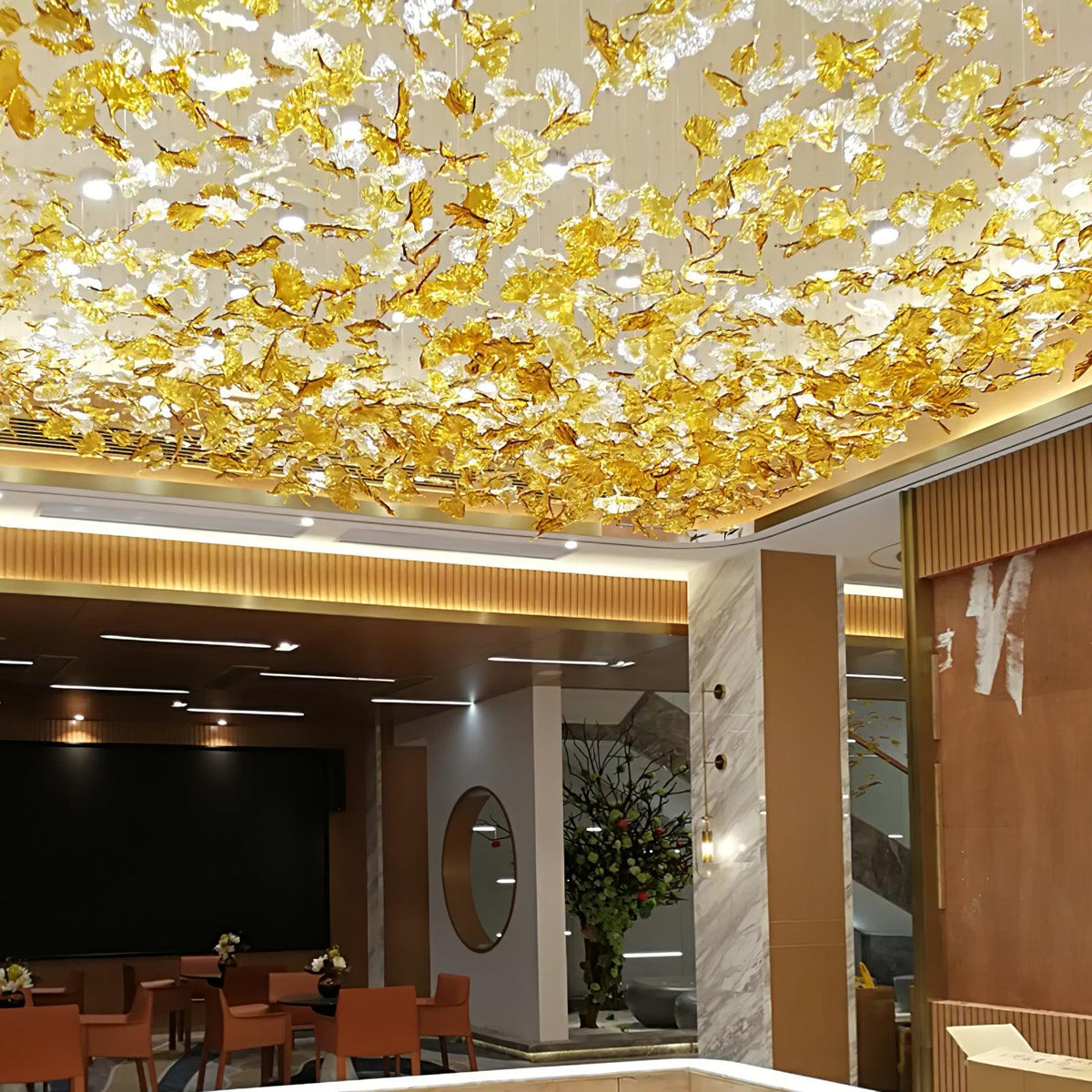 Multicolor Crystal Maple Chandelier – Ambient Illumination in Luxury Interior Setting View 4