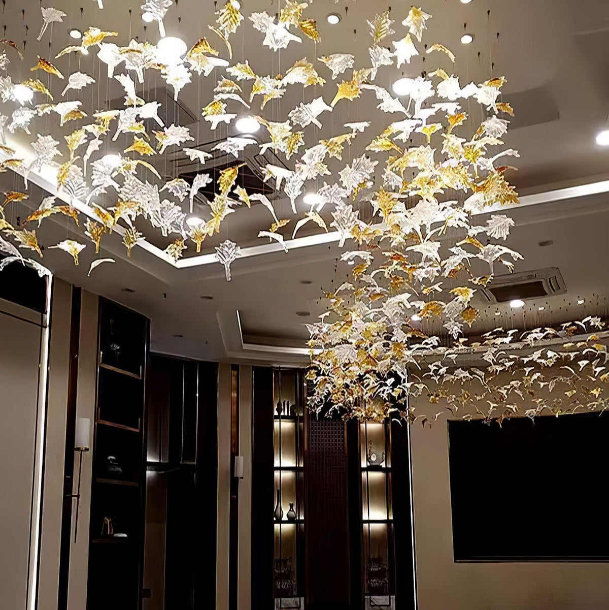 Multicolor Crystal Maple Chandelier – Ambient Illumination in Luxury Interior Setting View 9
