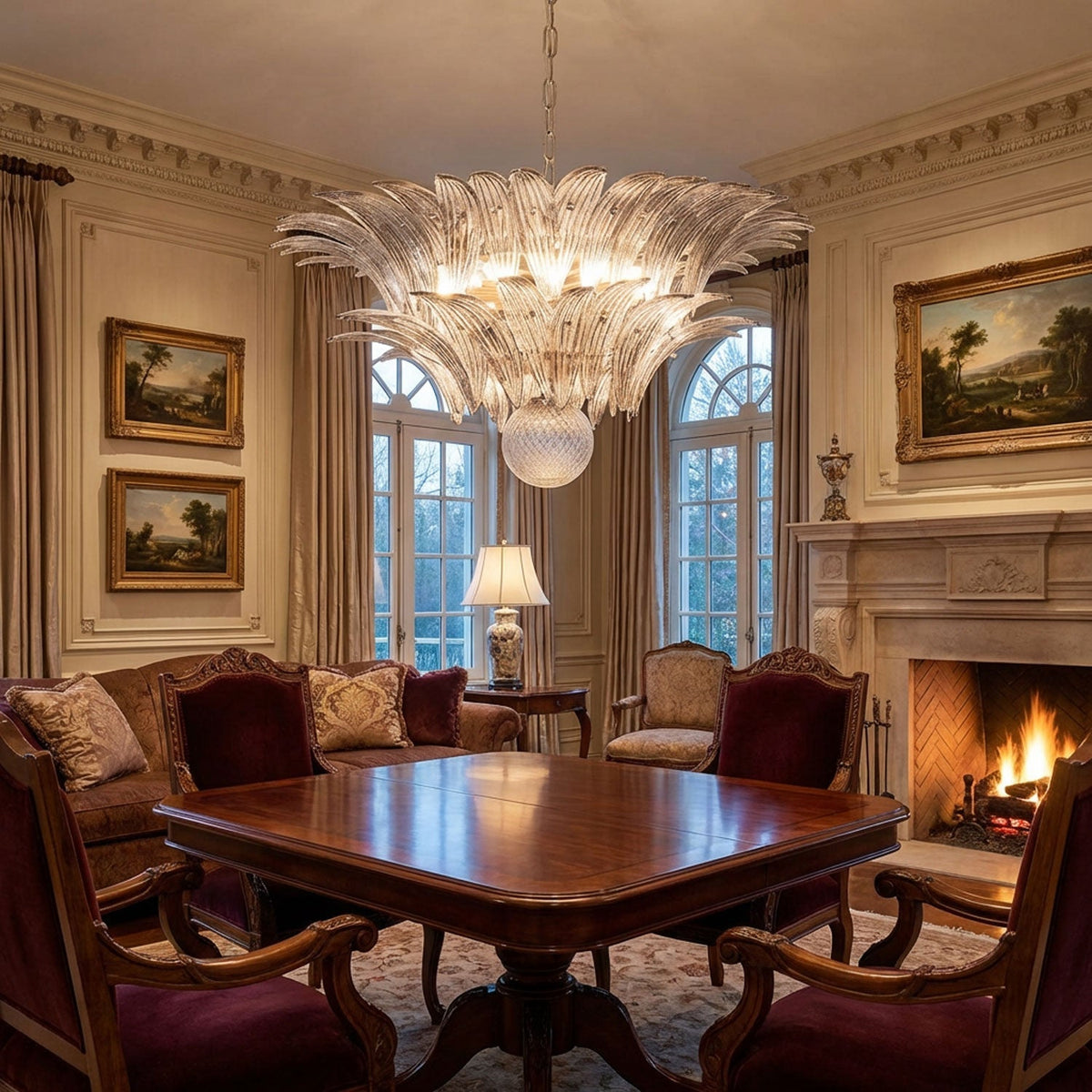 Glass Palmette Chandelier – Ambient Illumination in Luxury Interior Setting View 11