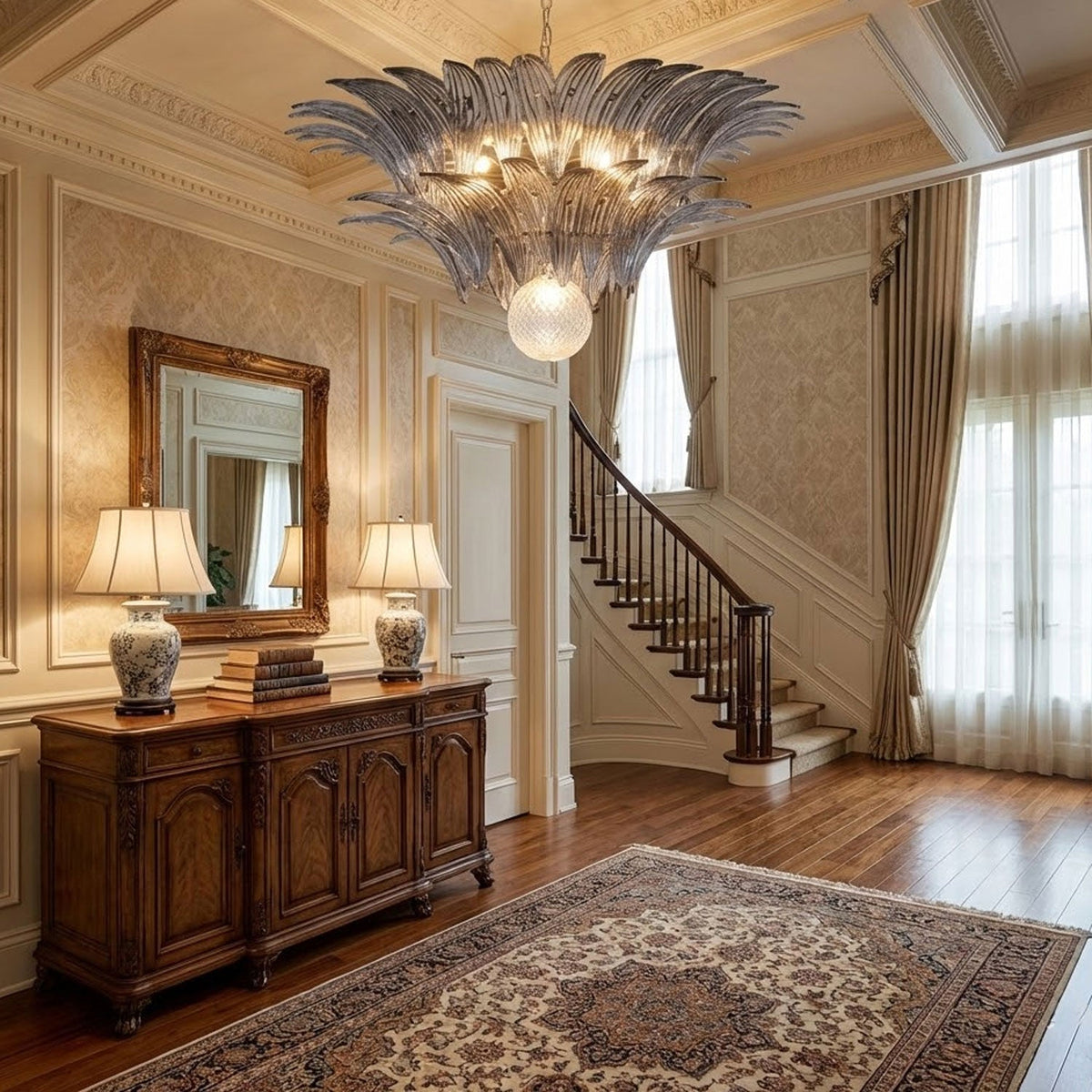 Glass Palmette Chandelier – Ambient Illumination in Luxury Interior Setting View 5