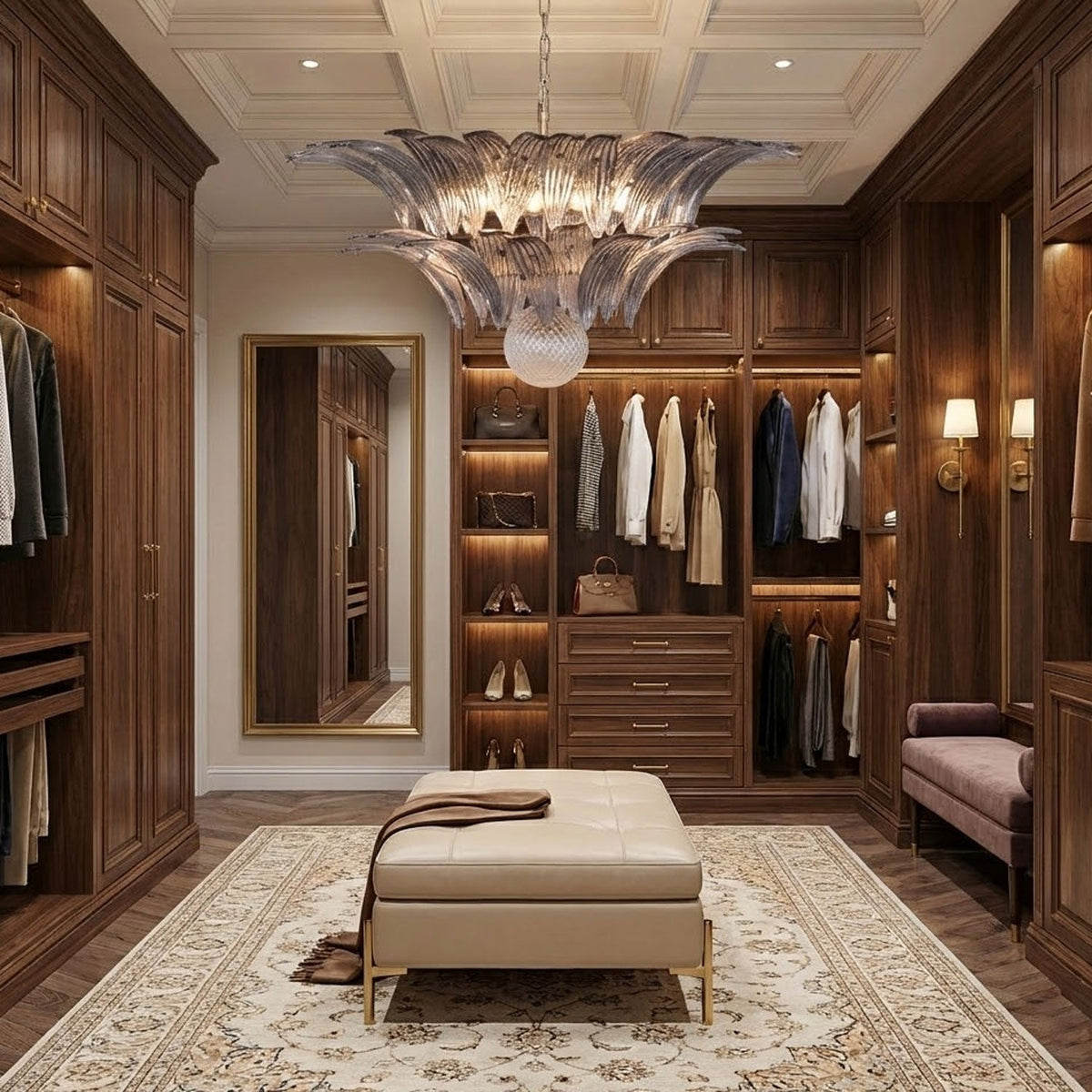 Glass Palmette Chandelier – Ambient Illumination in Luxury Interior Setting View 12