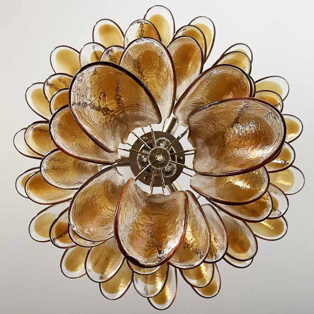 Petala Amber Art Glass Chandelier – side angled contour profile