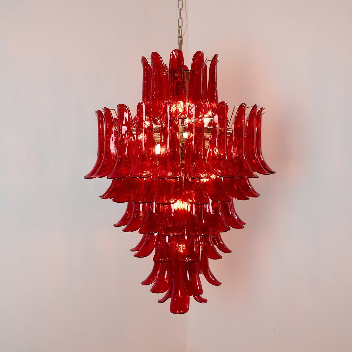 Glass Crimson Cascade Chandelier – Ambient Illumination in Luxury Interior Setting View 4