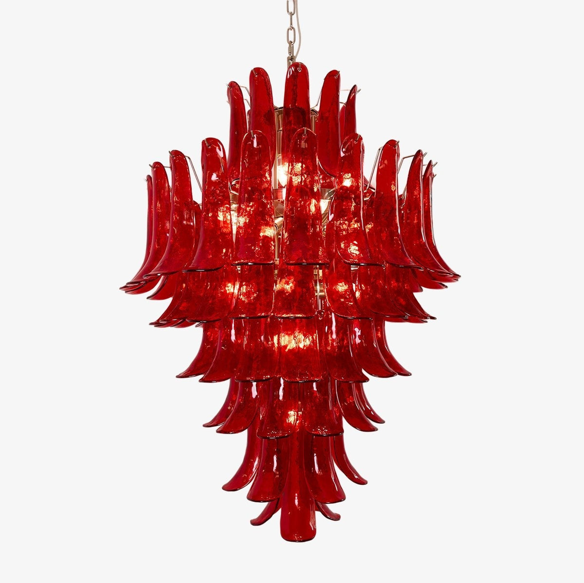 Glass Crimson Cascade Chandelier – Handcrafted Architectural Luxury Lighting Fixture