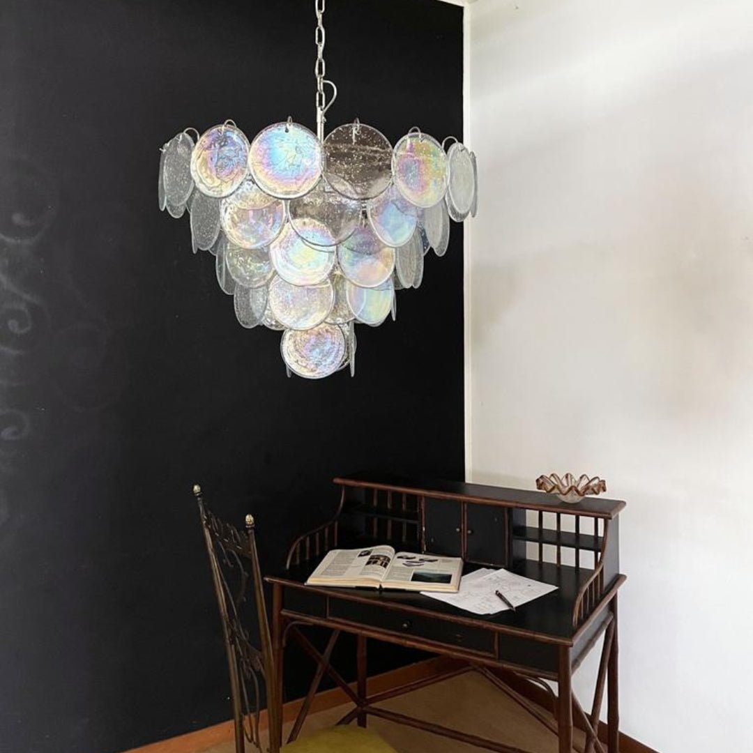 Glass Disc Iridescent Chandelier – Ambient Illumination in Luxury Interior Setting View 12