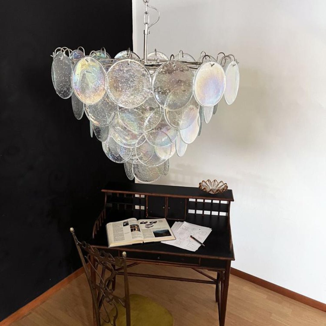 Glass Disc Iridescent Chandelier – Ambient Illumination in Luxury Interior Setting View 15
