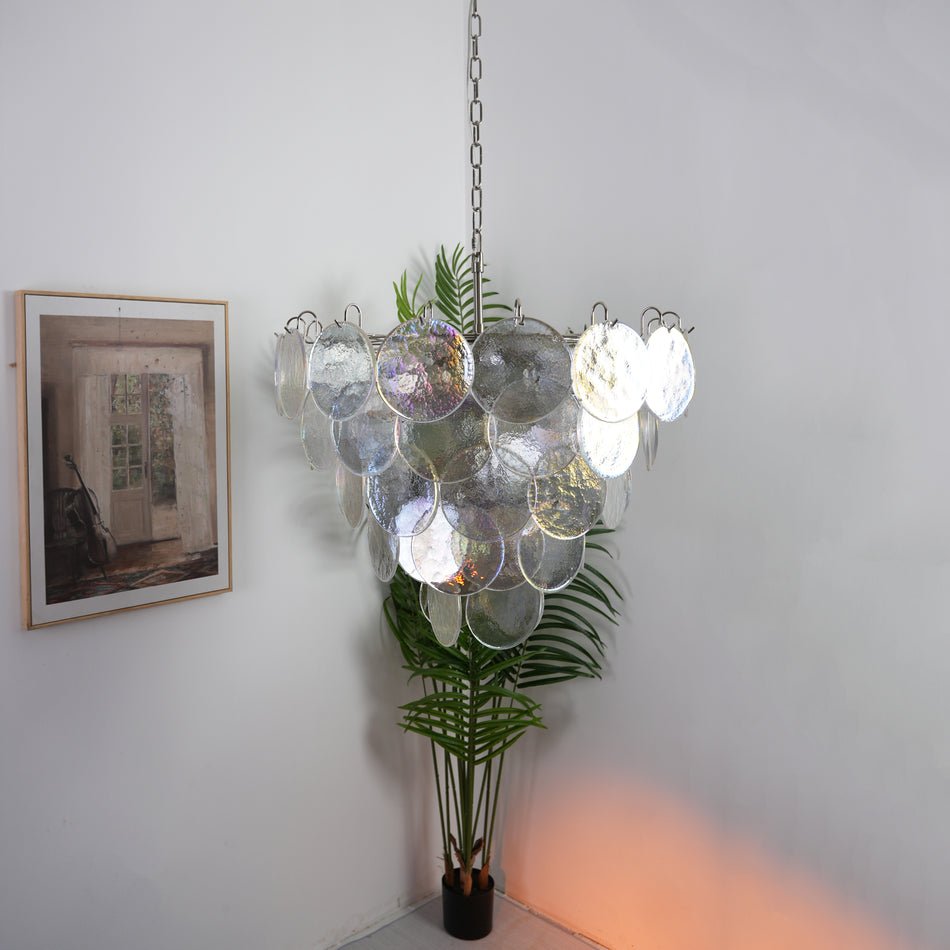 Glass Disc Iridescent Chandelier – Ambient Illumination in Luxury Interior Setting View 3