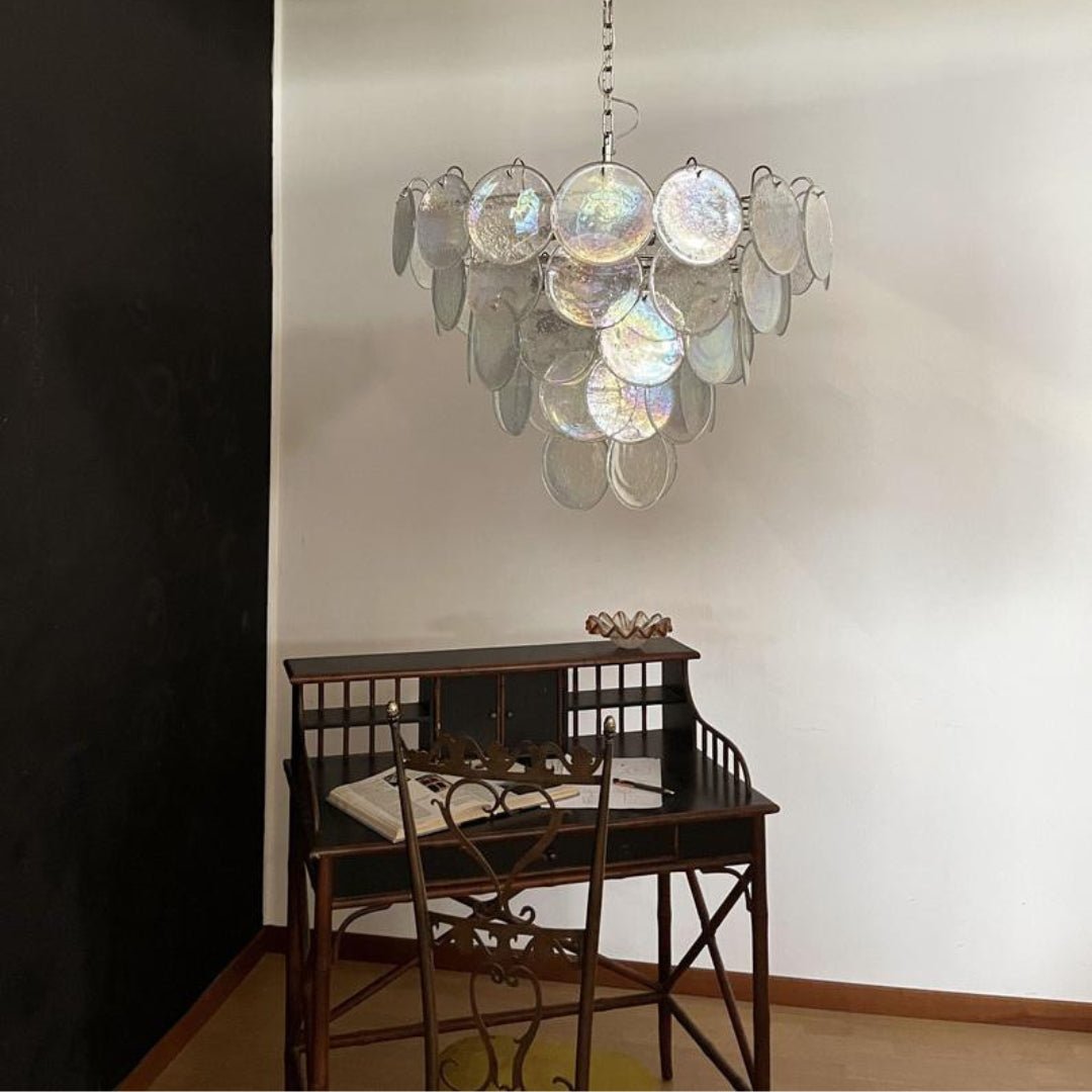 Glass Disc Iridescent Chandelier – Ambient Illumination in Luxury Interior Setting View 7