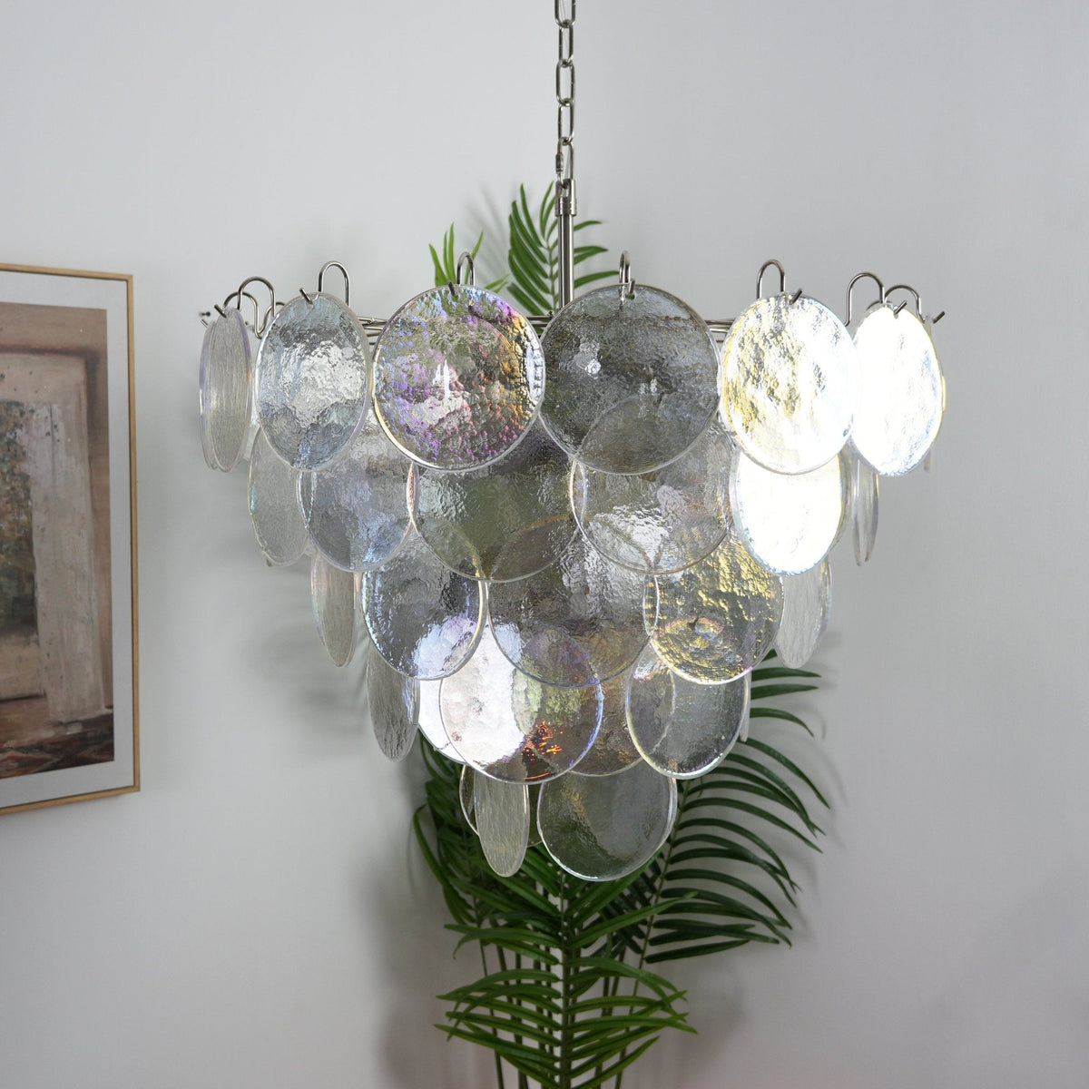 Glass Disc Iridescent Chandelier – Ambient Illumination in Luxury Interior Setting View 9