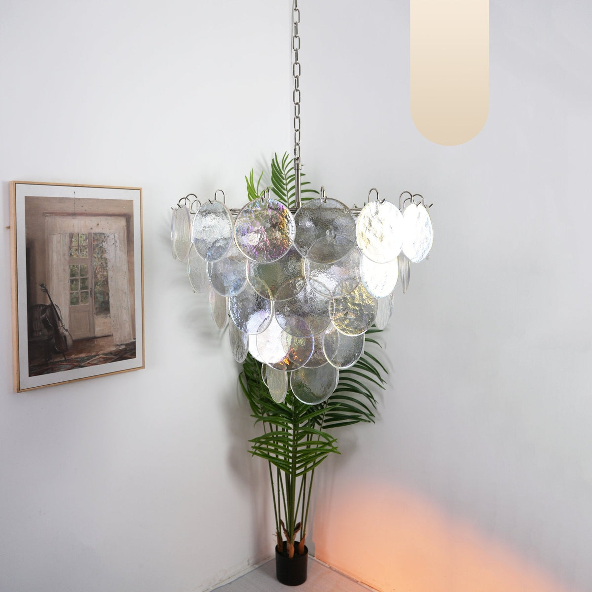Glass Disc Iridescent Chandelier – Ambient Illumination in Luxury Interior Setting View 10