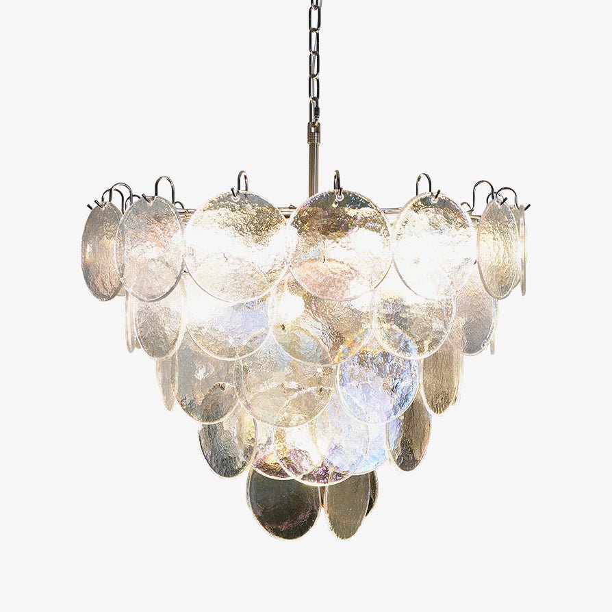 Glass Disc Iridescent Chandelier – Handcrafted Architectural Luxury Lighting Fixture