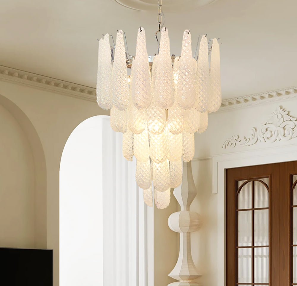 Glass Droplet Curated Mouth-Blown Frosted Glass installed in residential dining space
