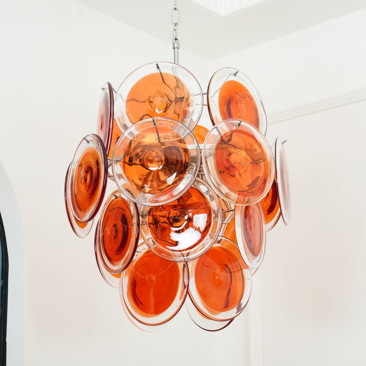 Orange Disk Glass Chandelier – Ambient Illumination in Luxury Interior Setting View 9