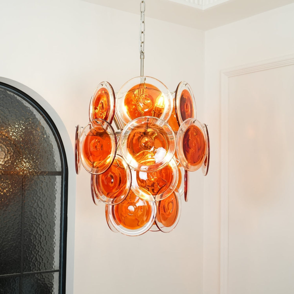 Orange Disk Glass Chandelier – Handcrafted Material Texture and Detail View