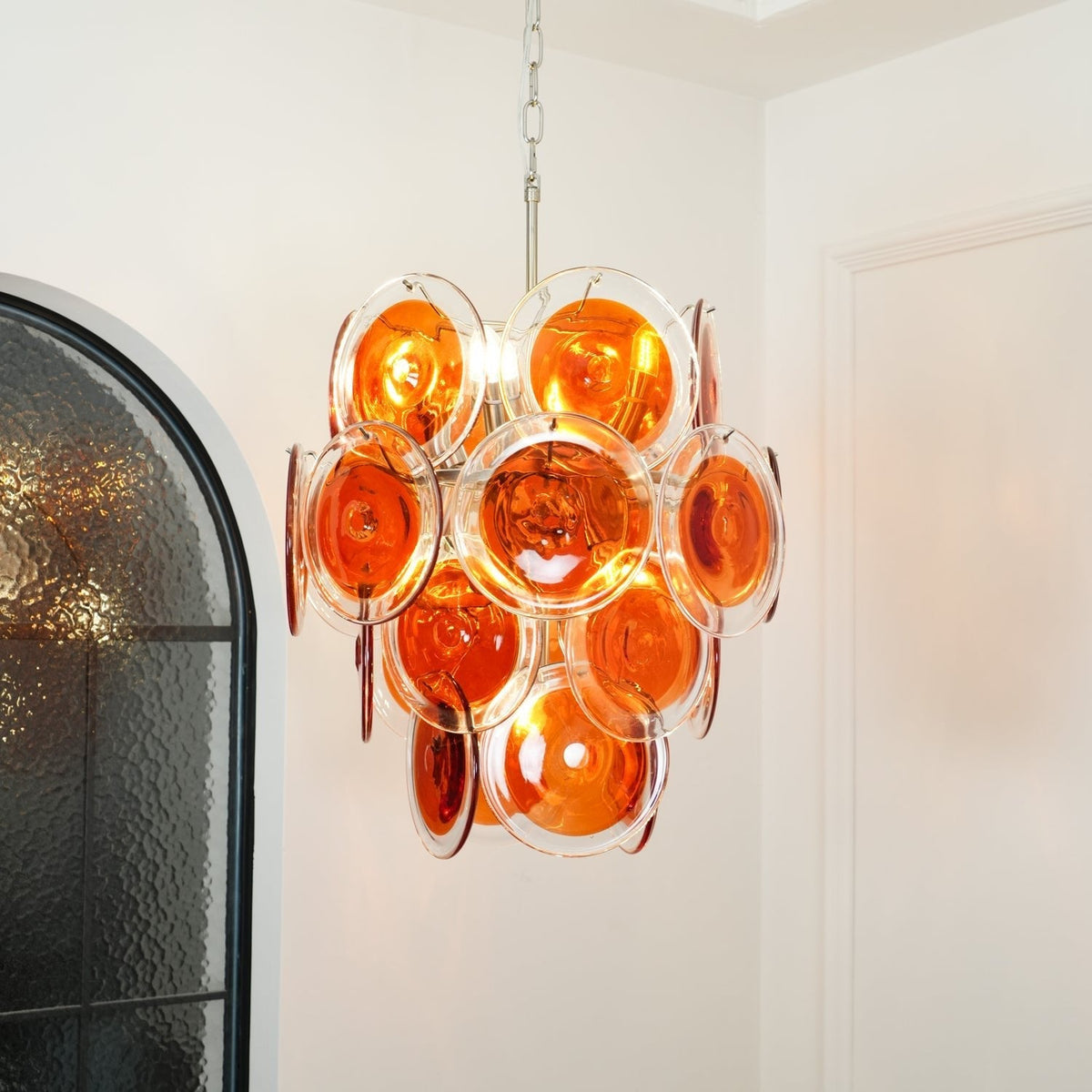 Orange Disk Glass Chandelier – Ambient Illumination in Luxury Interior Setting View 11