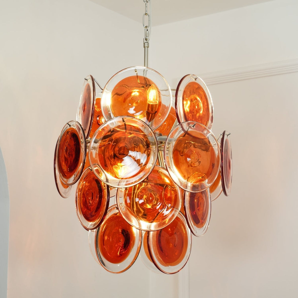 Orange Disk Glass Chandelier – Ambient Illumination in Luxury Interior Setting View 5