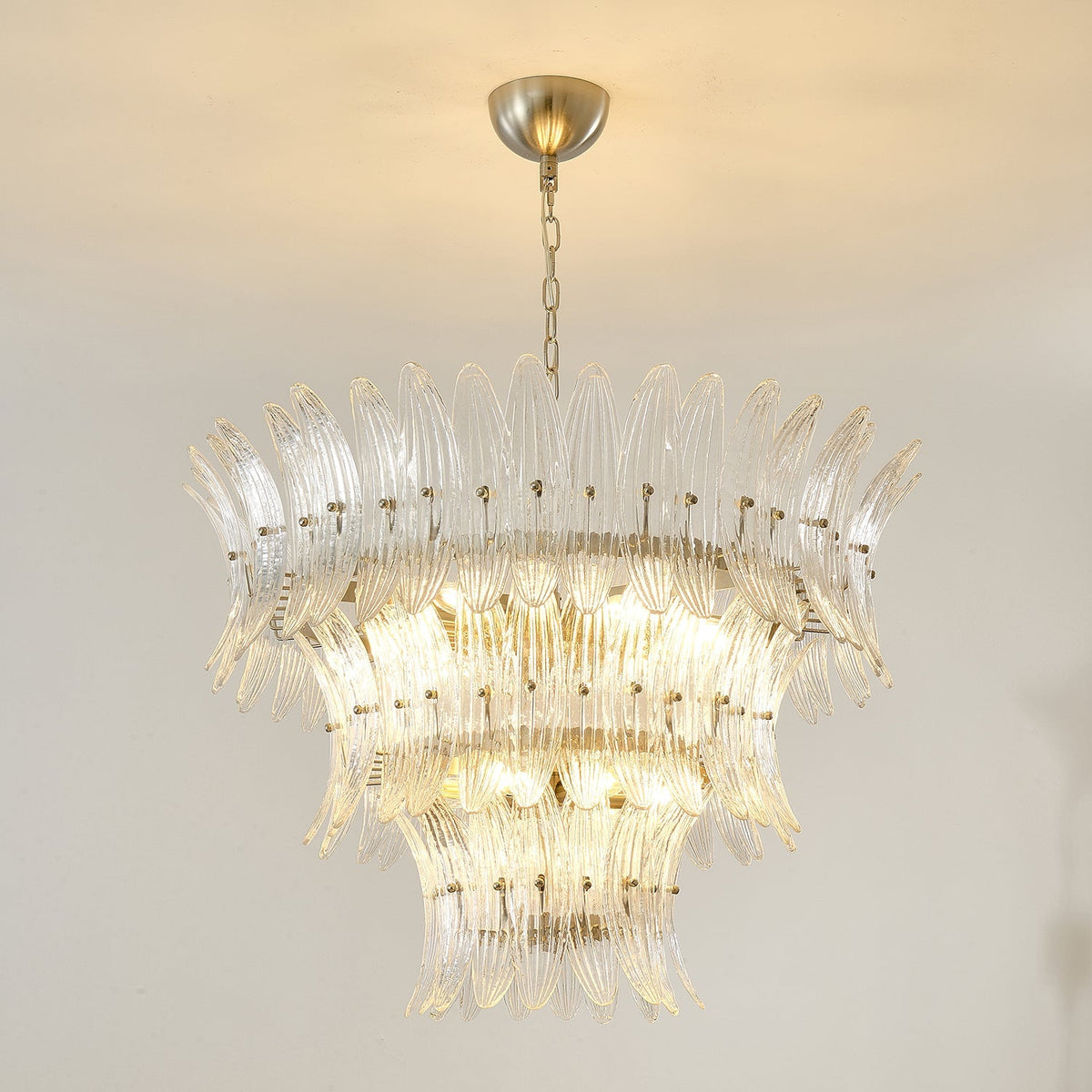 Glass Palmette Chandelier – Ambient Illumination in Luxury Interior Setting View 14