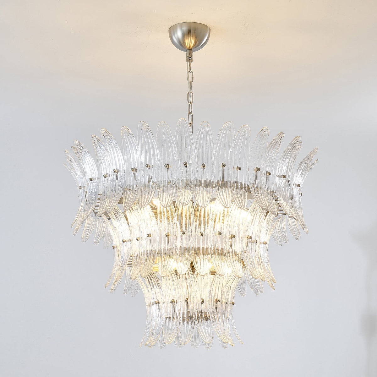 Glass Palmette Chandelier – Ambient Illumination in Luxury Interior Setting View 3