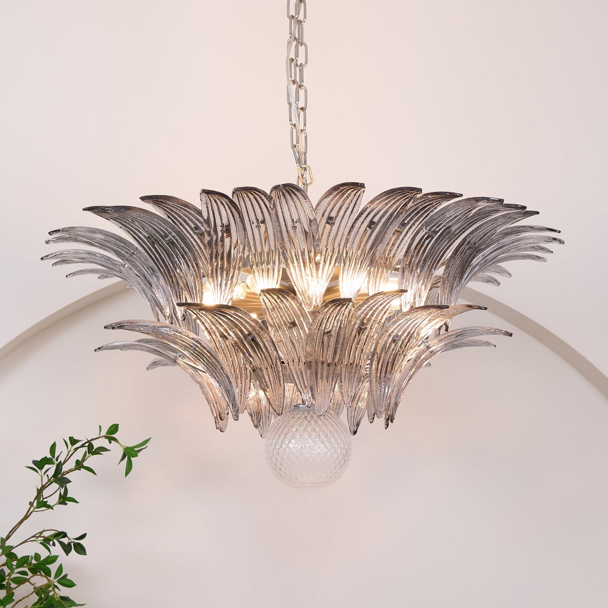Glass Palmette Chandelier – Ambient Illumination in Luxury Interior Setting View 13