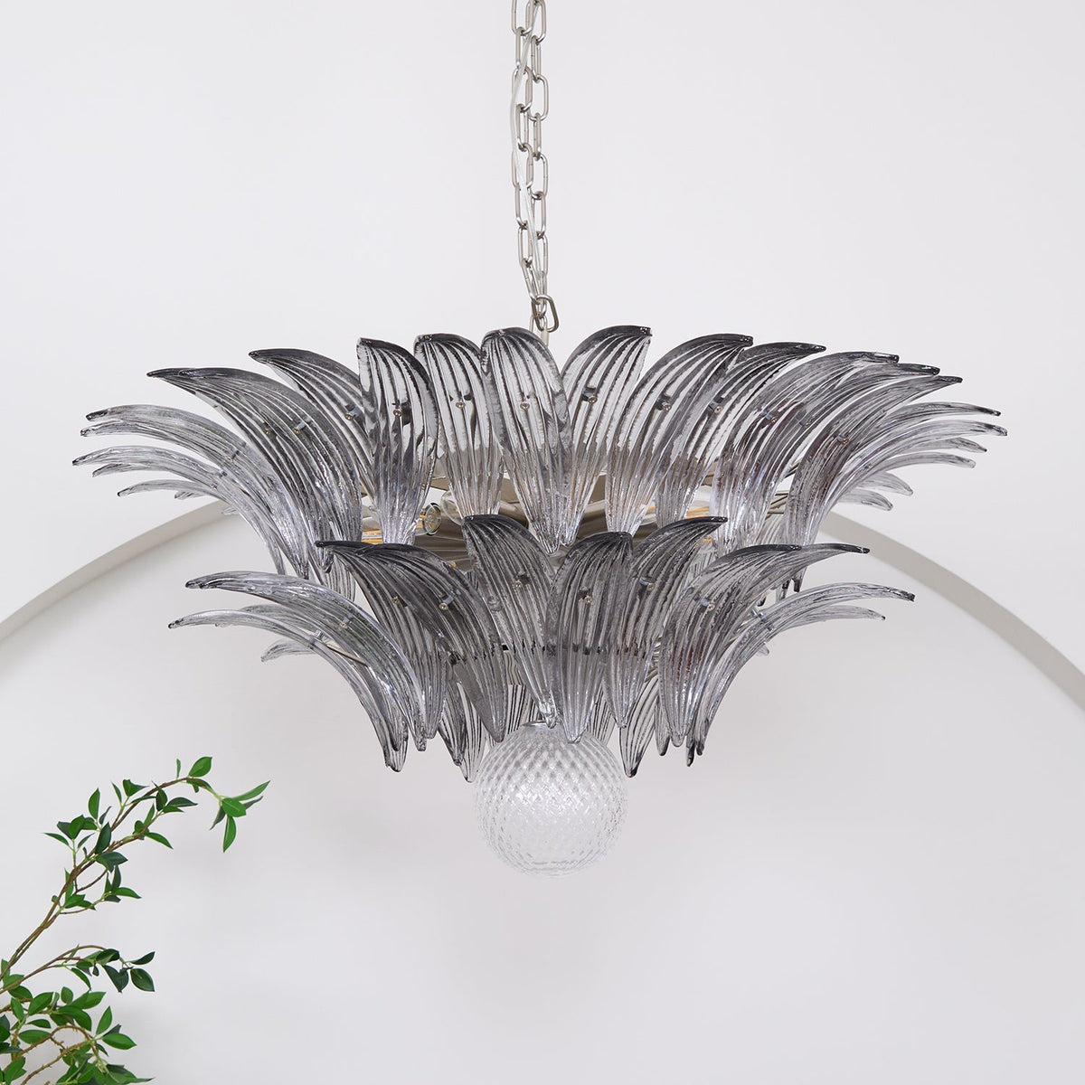 Glass Palmette Chandelier – Ambient Illumination in Luxury Interior Setting View 14