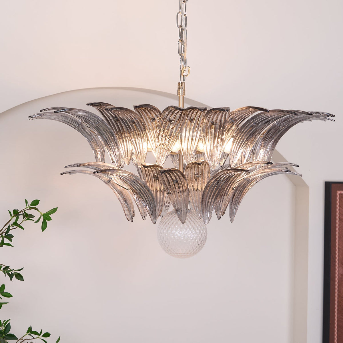 Glass Palmette Chandelier – Ambient Illumination in Luxury Interior Setting View 15