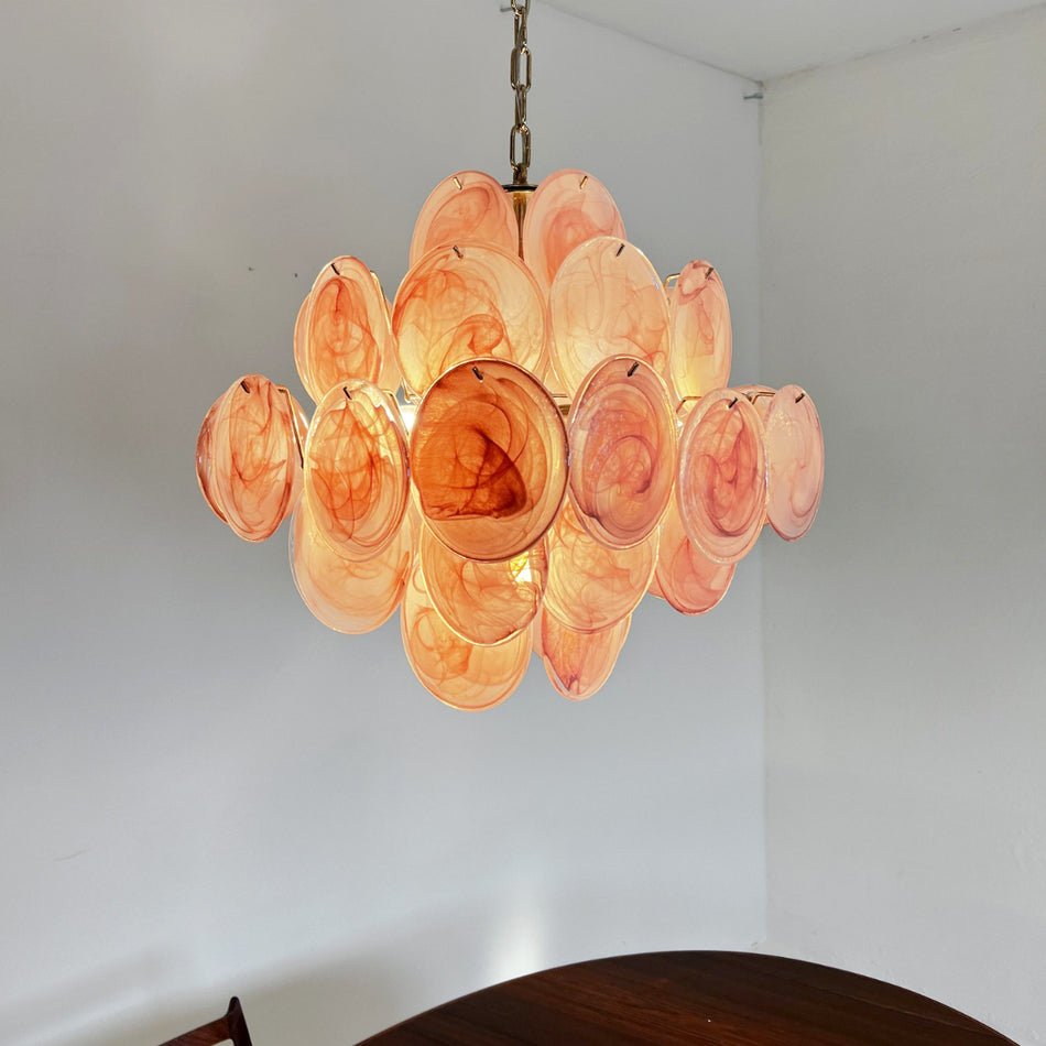 Glass Pink Disc Chandelier – Ambient Illumination in Luxury Interior Setting View 3