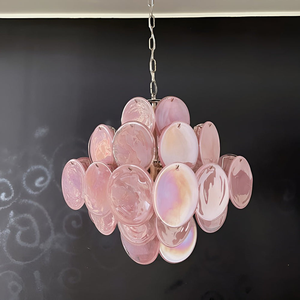 Glass Pink Disc Chandelier