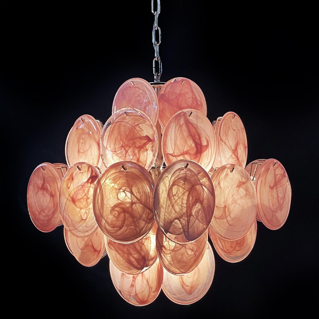 Glass Pink Disc Chandelier – Ambient Illumination in Luxury Interior Setting View 4
