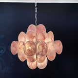 Glass Pink Disc Chandelier – Handcrafted Material Texture and Detail View