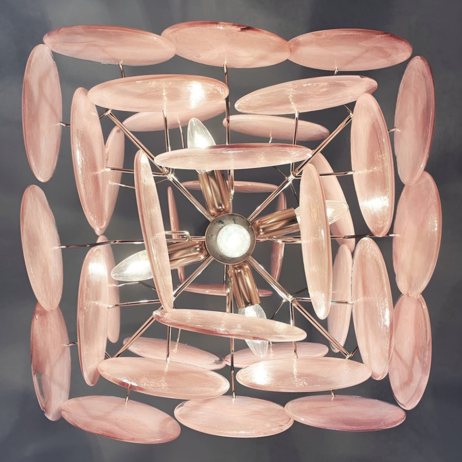 Glass Pink Disc Chandelier – Ambient Illumination in Luxury Interior Setting View 12