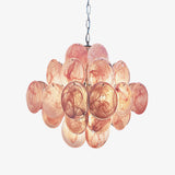 Glass Pink Disc Chandelier – Handcrafted Architectural Luxury Lighting Fixture
