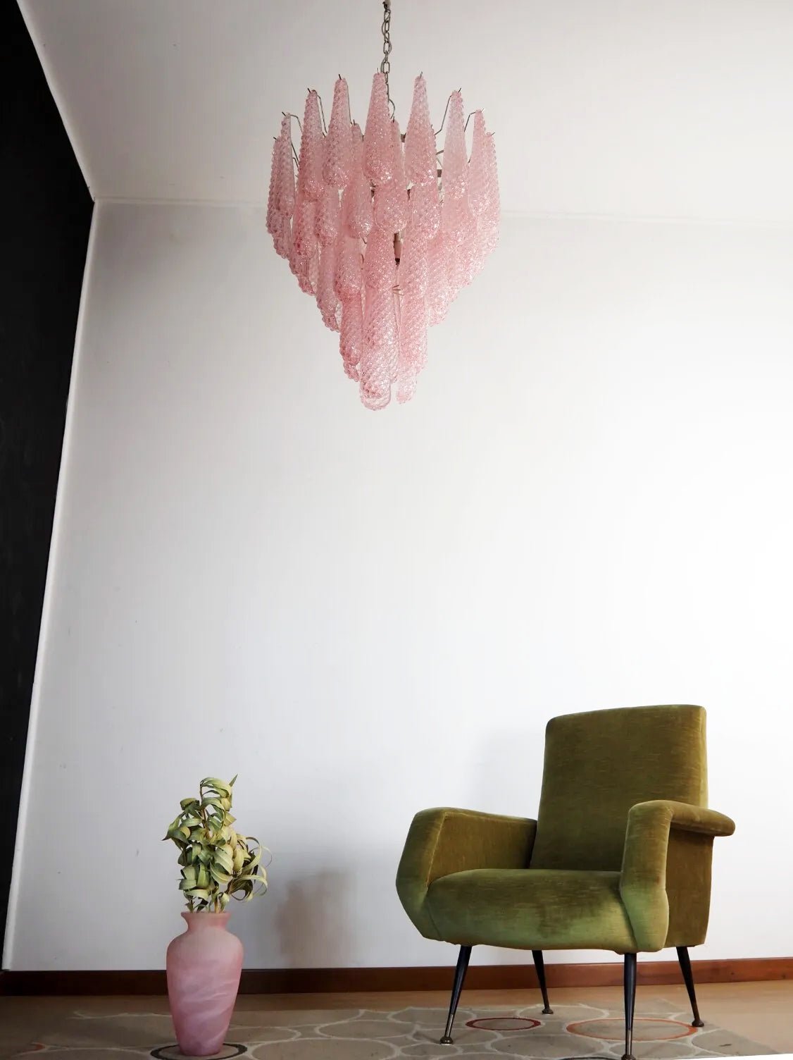 Pink Glass Dewdrop Curated Mouth-Blown Frosted G – unlit natural material contrast