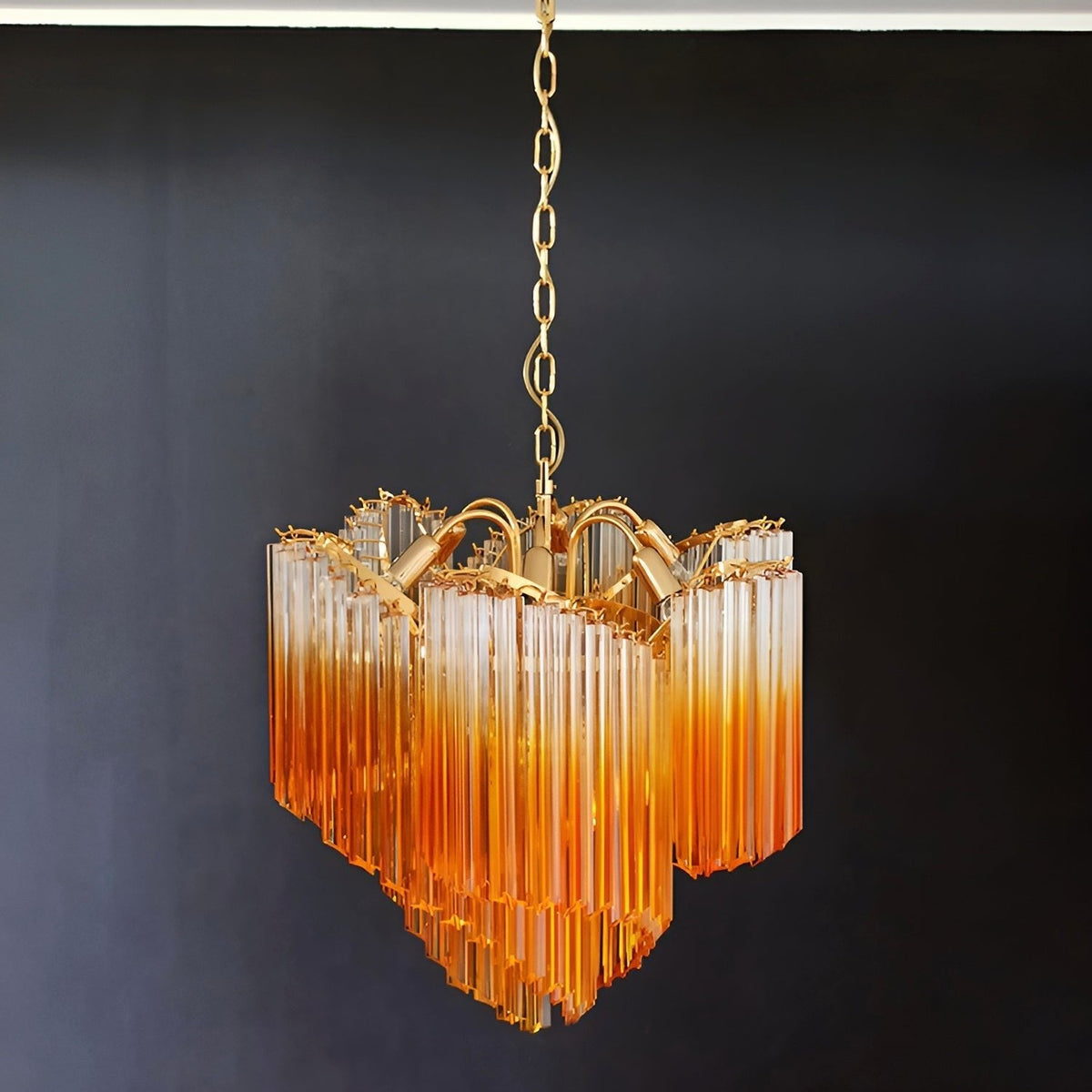 Glass Pink Prism Chandelier – Ambient Illumination in Luxury Interior Setting View 3