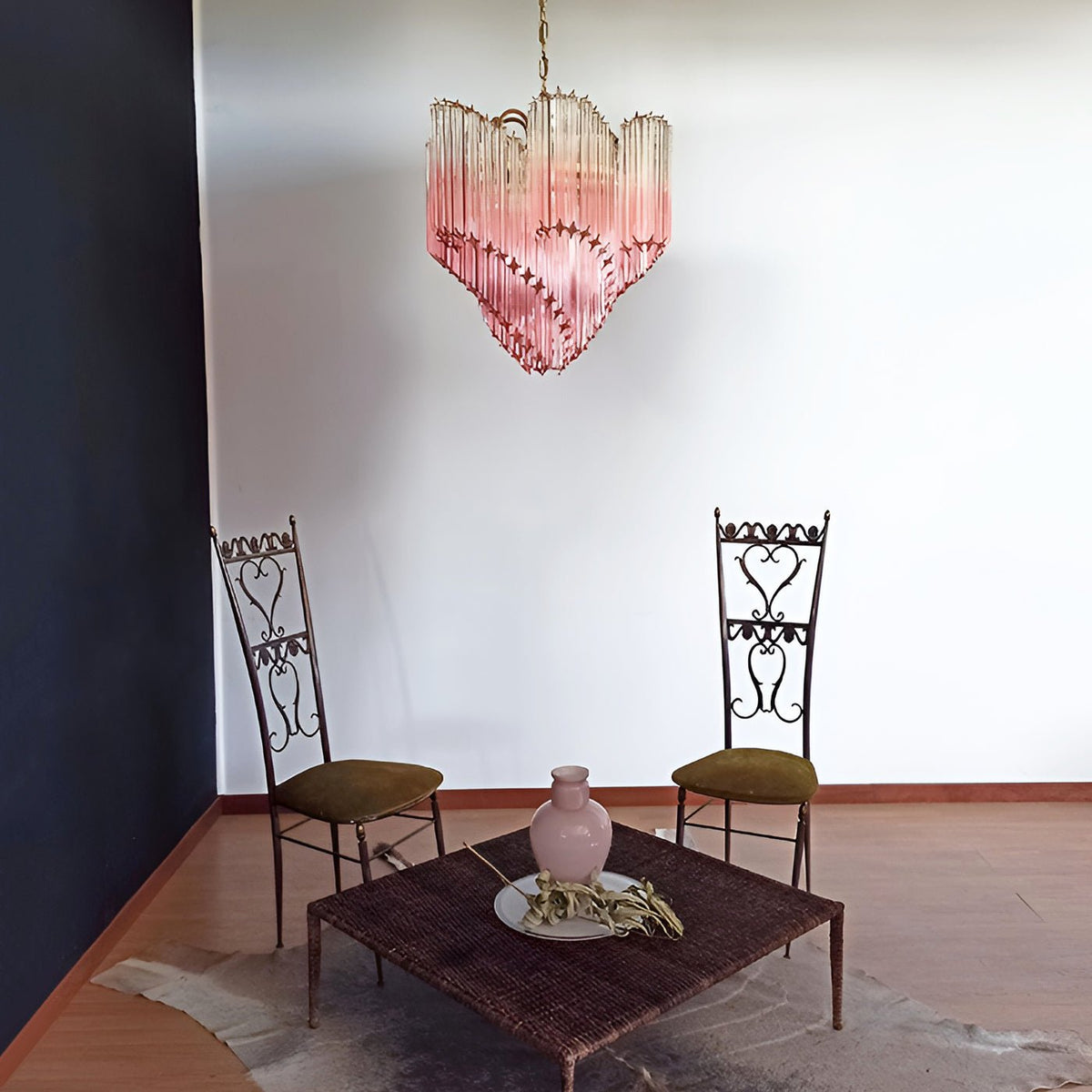 Glass Pink Prism Chandelier – Ambient Illumination in Luxury Interior Setting View 4