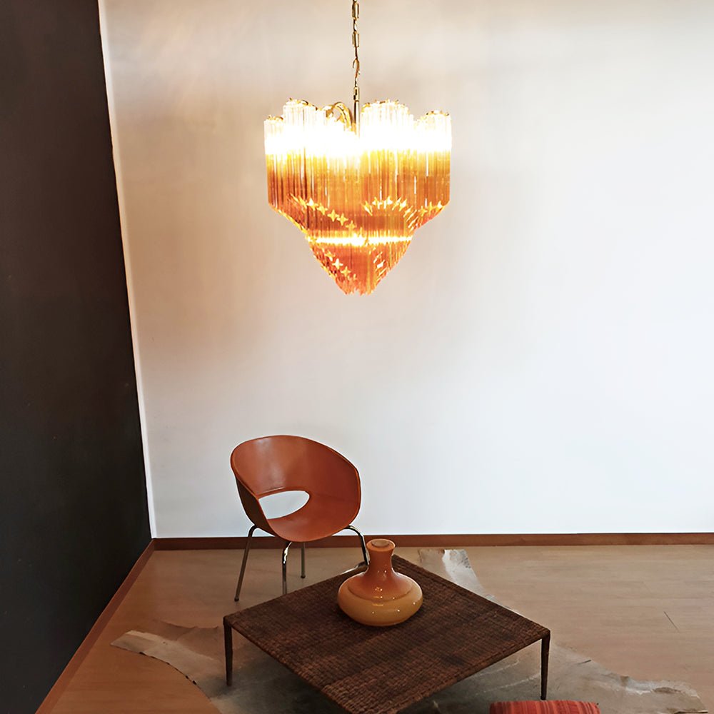 Glass Pink Prism Chandelier – Ambient Illumination in Luxury Interior Setting View 5