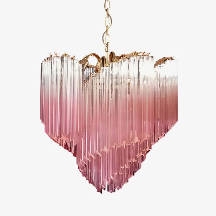 Glass Pink Prism Chandelier – Handcrafted Architectural Luxury Lighting Fixture