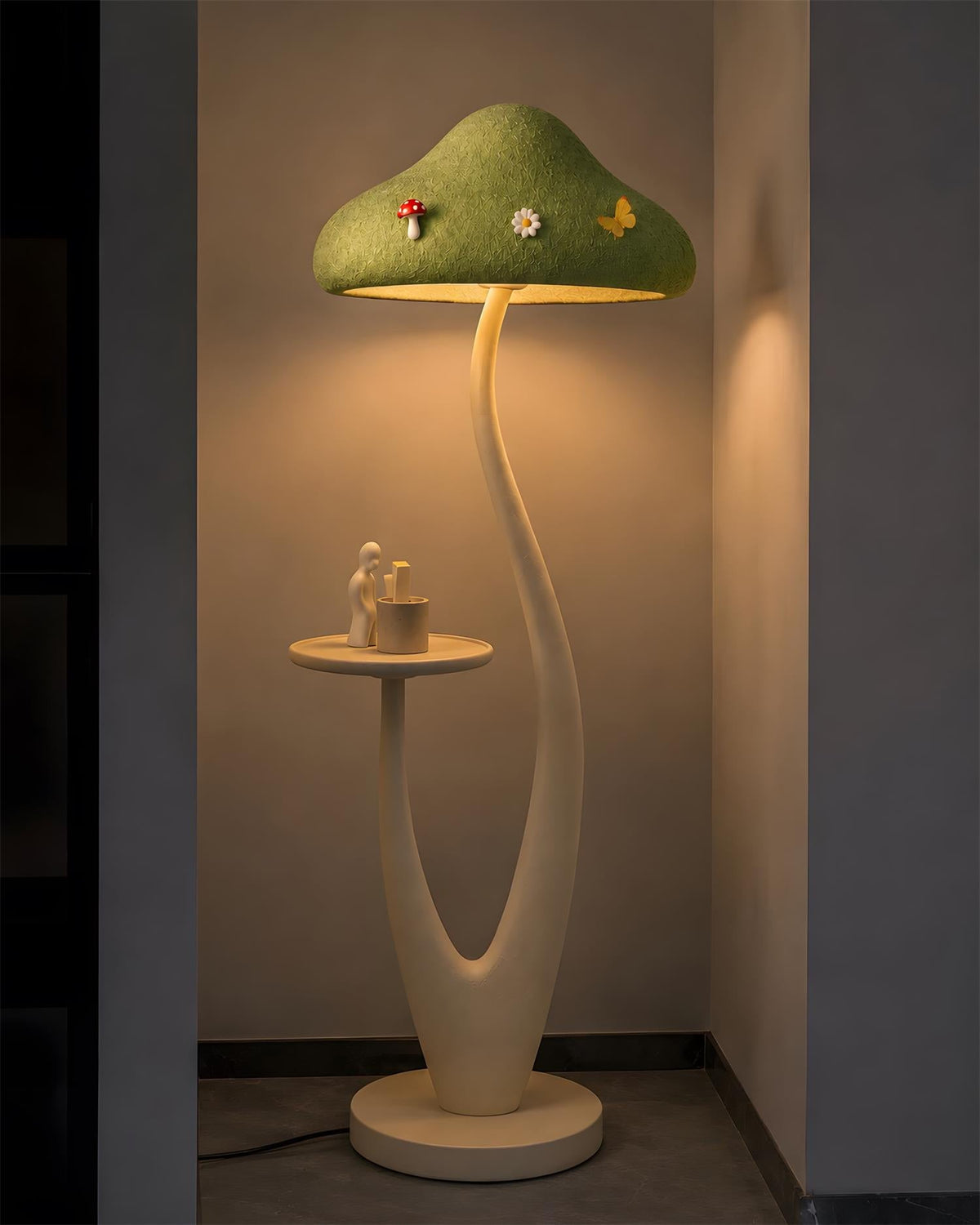 Mushora Floor Curated Iron & Glass Floor Lamp – illuminated warm ambiance setting