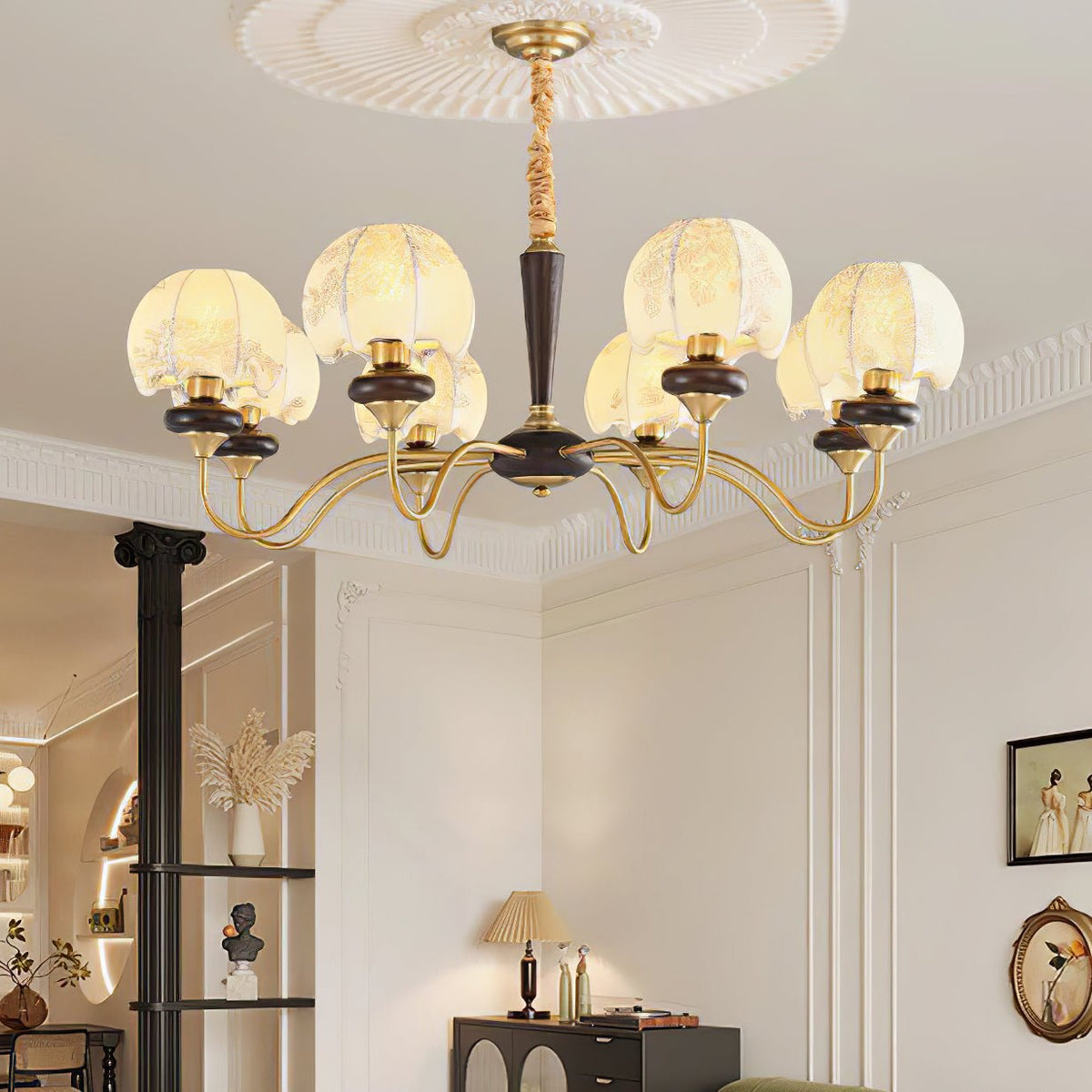 Mushroom Fabric Chandelier – Ambient Illumination in Luxury Interior Setting View 3