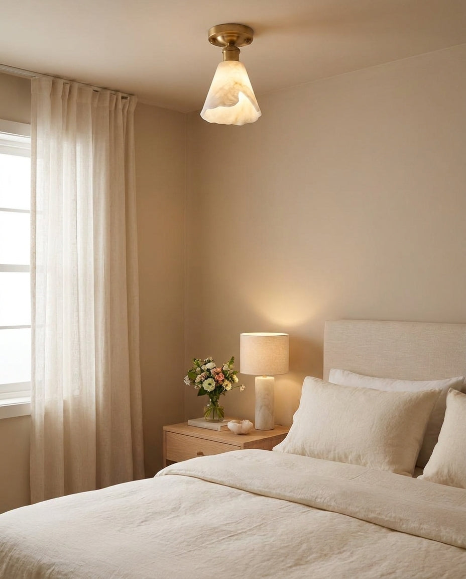 Nalia Alabaster Curated Alabaster Flush Mount Ce – dimensional scale reference