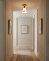 Nalia Alabaster Curated Alabaster Flush Mount Ce warm illuminated room view