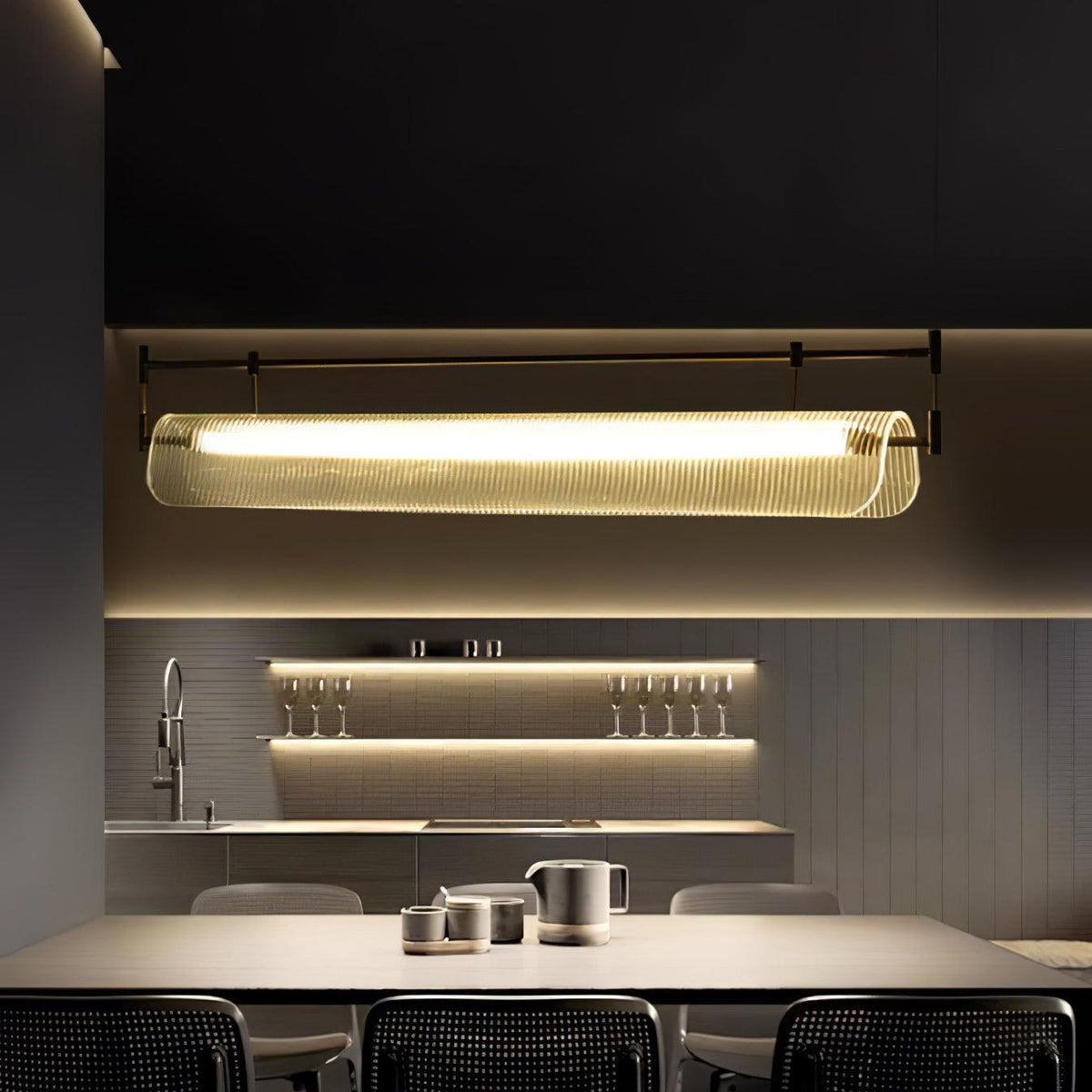 Linear Strip Chandelier – Ambient Illumination in Luxury Interior Setting View 9