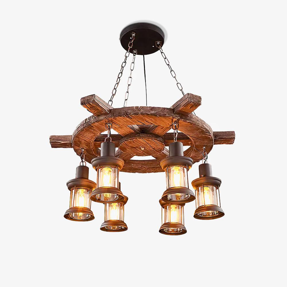 Nautical Industrial Style Wooden Curated Mouth-B – Mouth-Blown Frosted Glass Chandelier