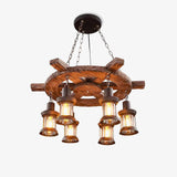 Nautical Industrial Style Wooden Curated Mouth-B – Mouth-Blown Frosted Glass Chandelier
