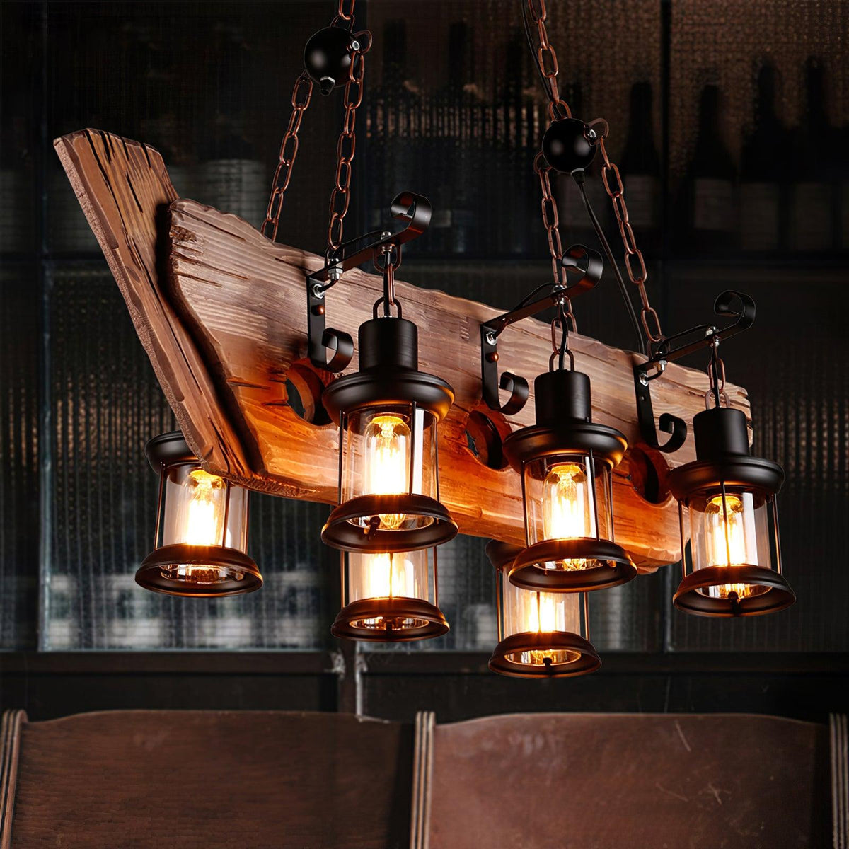 Nautical Industrial Style Wooden Curated Mouth-B – full fixture elevation view