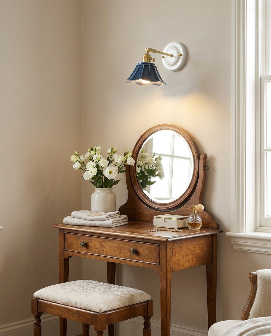 Navira Curated Solid Brass Wall Sconce – illuminated warm ambiance setting