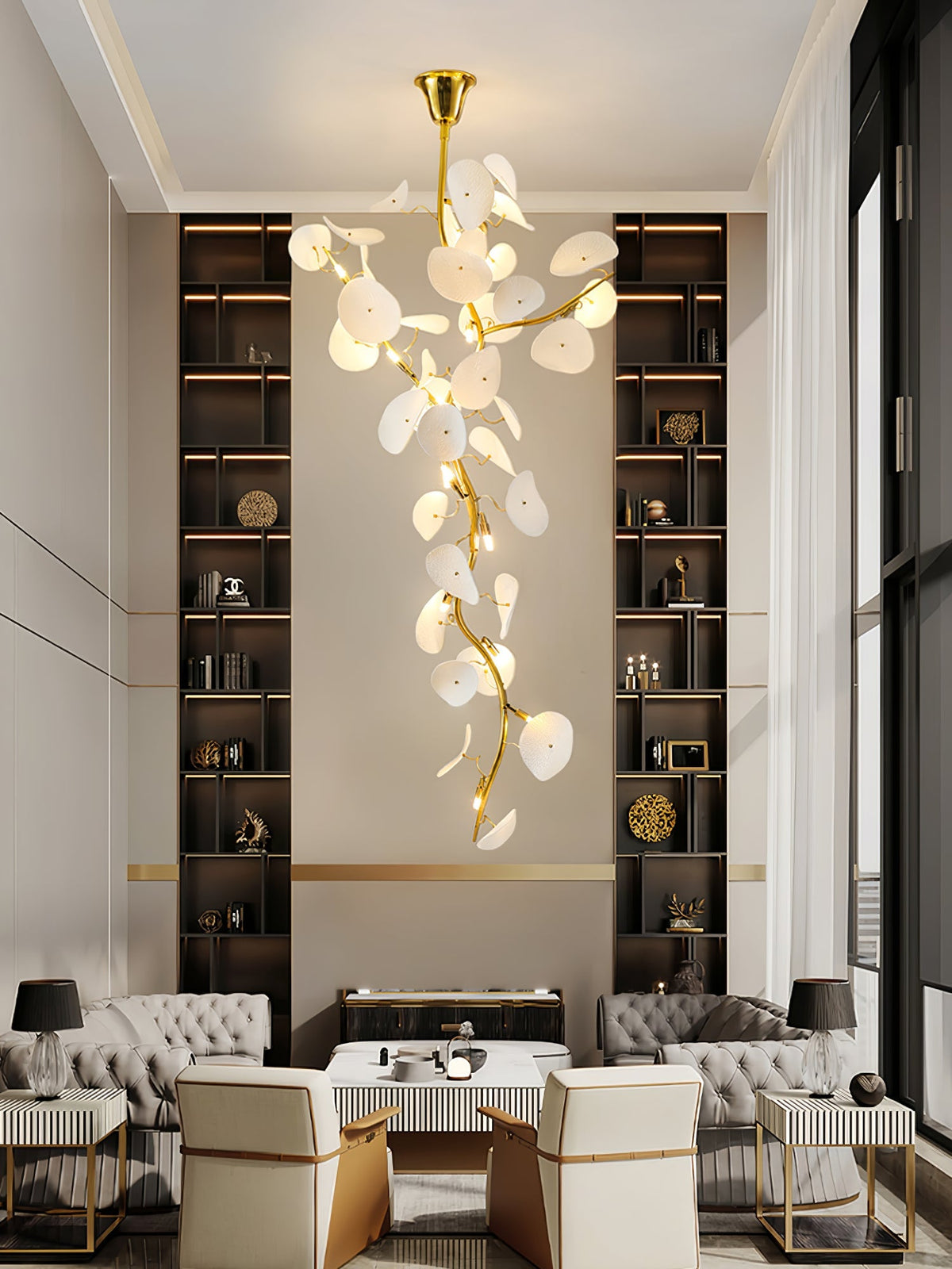 Nebula Petal Curated Hand-Thrown Ceramic Chandel – full fixture elevation view