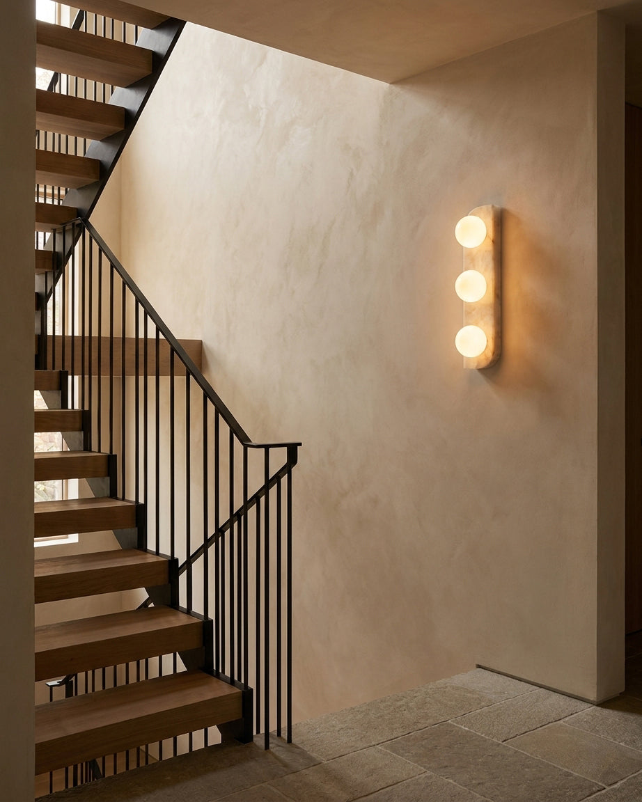 Neptune Alabaster Curated Alabaster Wall Sconce – handcrafted surface texture