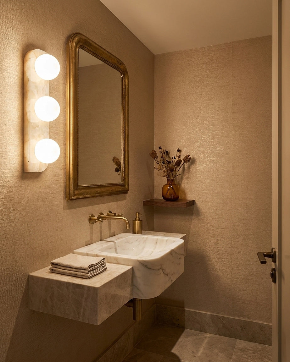 Neptune Alabaster Curated Alabaster Wall Sconce – structural canopy joint detail