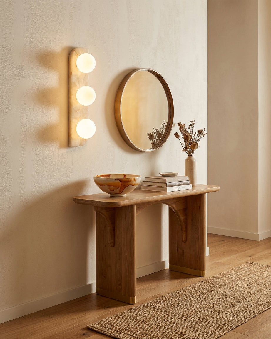 Neptune Alabaster Curated Alabaster Wall Sconce – unlit natural material contrast